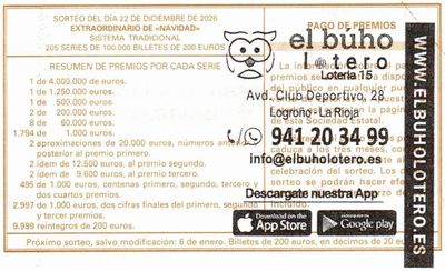 Reverso de un d&eacute;cimo de Navidad con el sello de una administraci&oacute;n de loter&iacute;as de La Rioja